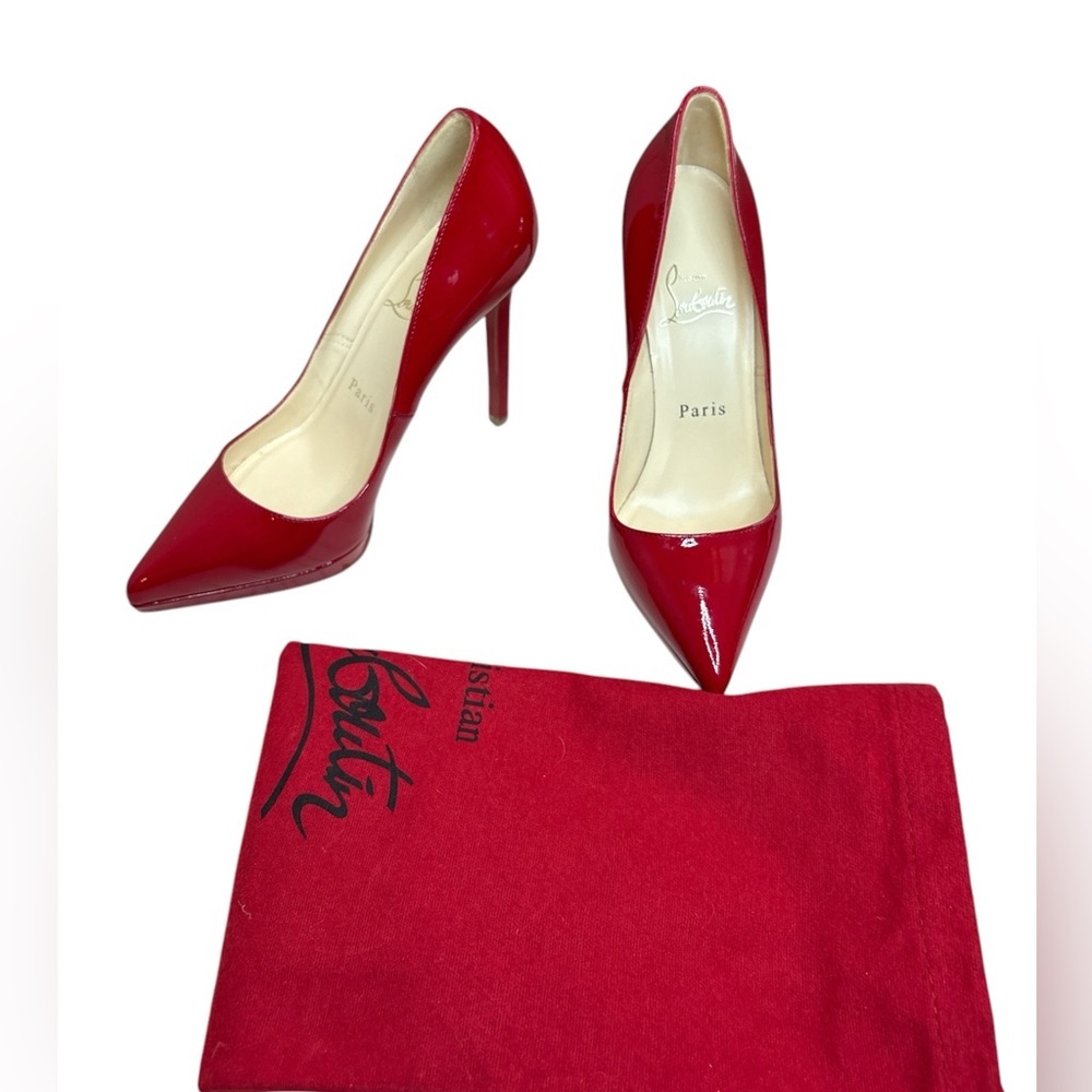 Christian Louboutin Pumps Red Patent Leather Patriotic Pointed Toe Size 35.5 - Picture 2 of 13